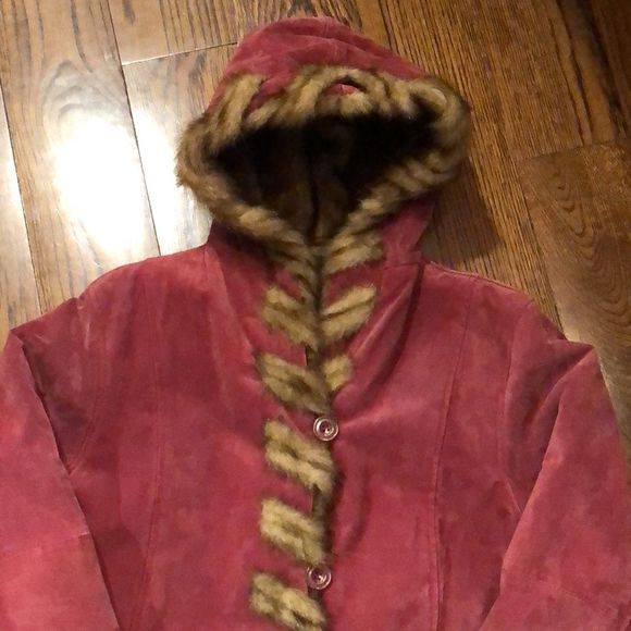 DENNIS BASSO Dusky Rose Long Line Suede Hooded Pea Coat w Pockets Sz MED NWOT - Picture 9 of 12
